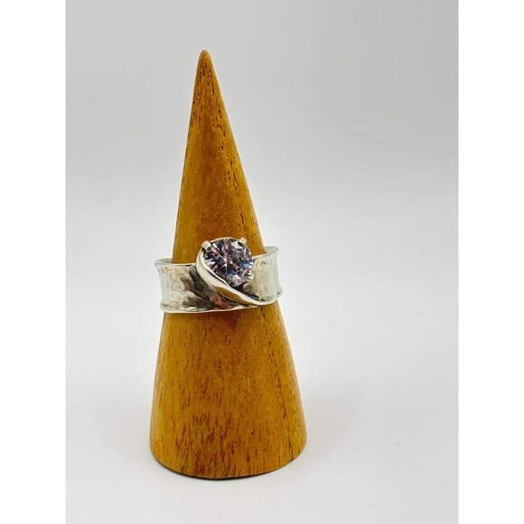 Noa Zuman Israel 925 Sterling Silver White Stone Hammered Ring Size 9 - Picture 10 of 11